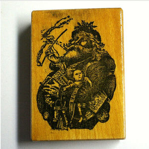 Wood Mount Stamp Vintage Santa Toys Pipe Doll
